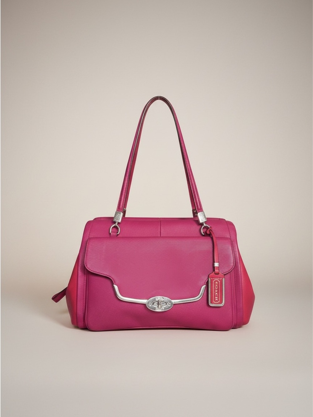 Coach Pink Saffiano Leather Satchel Barbiecore Y2K Shoulder Bag Tote✨